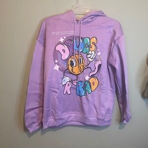 NWOT‎ Maener Womens Drugs R Bad Graphic Novelty Pullover Hoodie Purple Medium